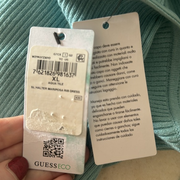 Guess Women's Sleeveless Halter Mariposa Rib Dress W2YK07Z30Y2 Aqua Tile Blue XL - Picture 6 of 6